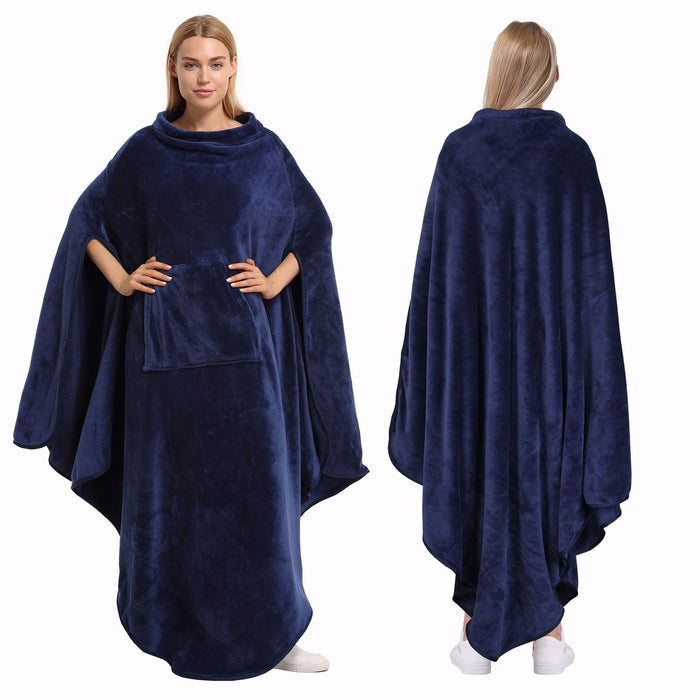 No Button Fleece Wearable Blanket Poncho