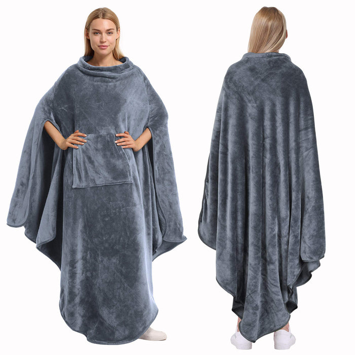 No Button Fleece Wearable Blanket Poncho