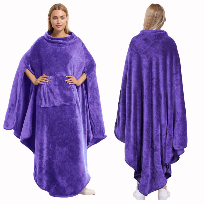 No Button Fleece Wearable Blanket Poncho
