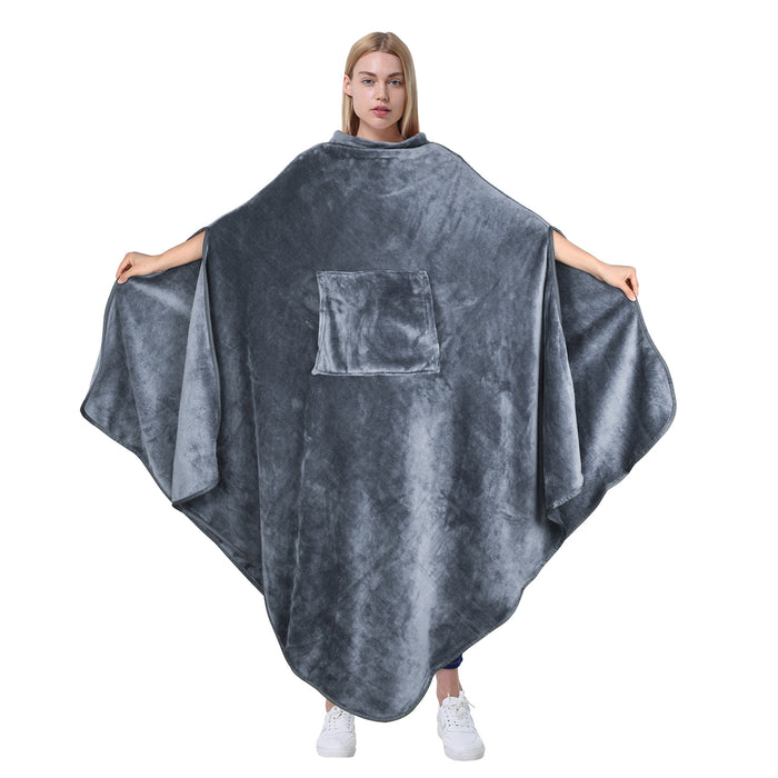No Button Fleece Wearable Blanket Poncho