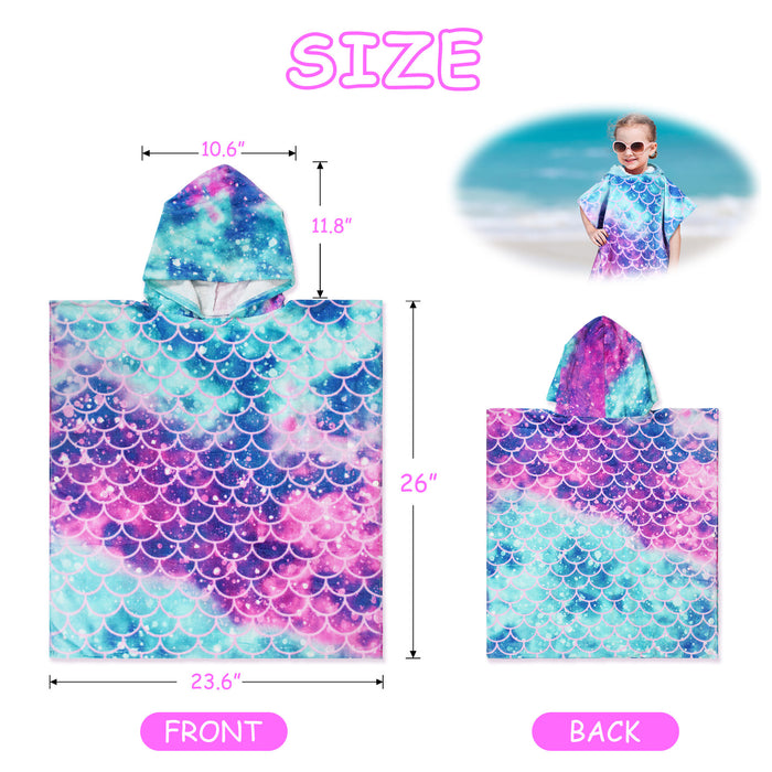 Catalonia Kids Mermaid Hooded Bath Towel for Girls Aged 2-6, 100% Cotton, Absorbent toddler towel poncho, Swim Changing Robe, Sand Proof