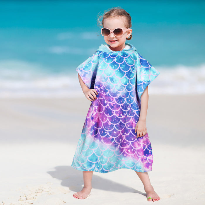 Catalonia Kids Mermaid Hooded Bath Towel for Girls Aged 2-6, 100% Cotton, Absorbent toddler towel poncho, Swim Changing Robe, Sand Proof
