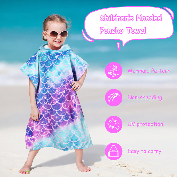 Catalonia Kids Mermaid Hooded Bath Towel for Girls Aged 2-6, 100% Cotton, Absorbent toddler towel poncho, Swim Changing Robe, Sand Proof