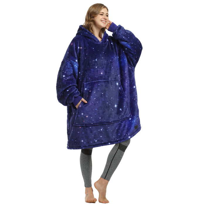 Oversized Hoodie Blanket Sweatshirt Foldable Warm Sherpa Pullover Front Pocket GALAXY