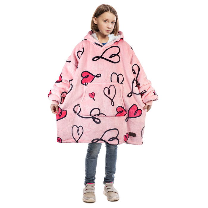 Catalonia Blanket Hoodie for Kids, Oversized Wearable Sherpa Sweatshirt Pullover for 7-16 yr Teens Youth, Kids Gift Idea  Taupe Horse