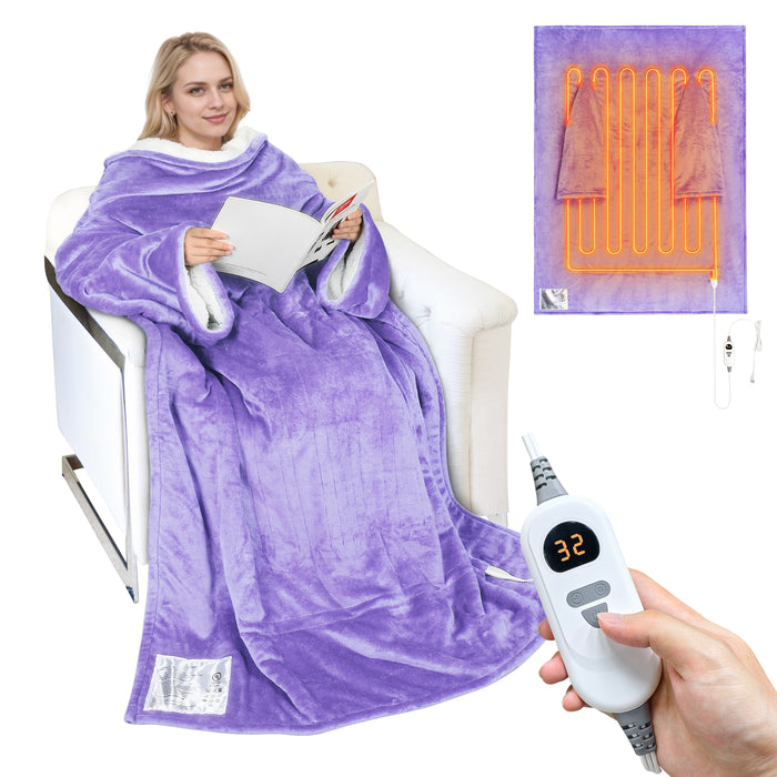 Heated Sherpa Fleece Wearable Blanket With Sleeves