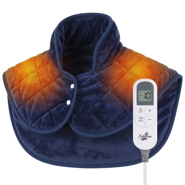 Catalonia Heated Shoulder Wrap, Soft Sherpa‑Lined Electric Shoulder Heating Pad for Neck & Shoulder Pain Relief for Home Office Blue