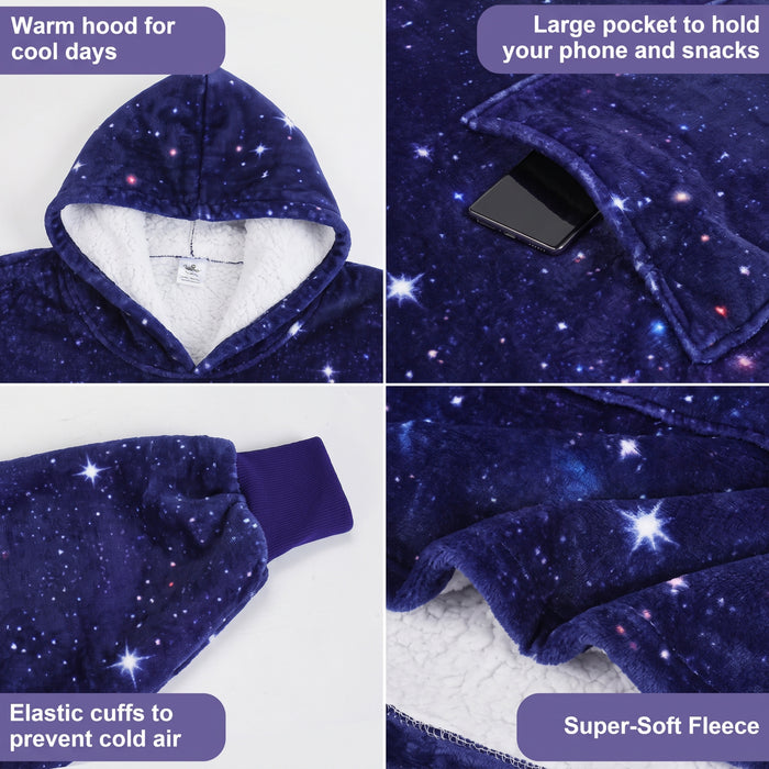 Oversized Hoodie Blanket Sweatshirt Foldable Warm Sherpa Pullover Front Pocket GALAXY