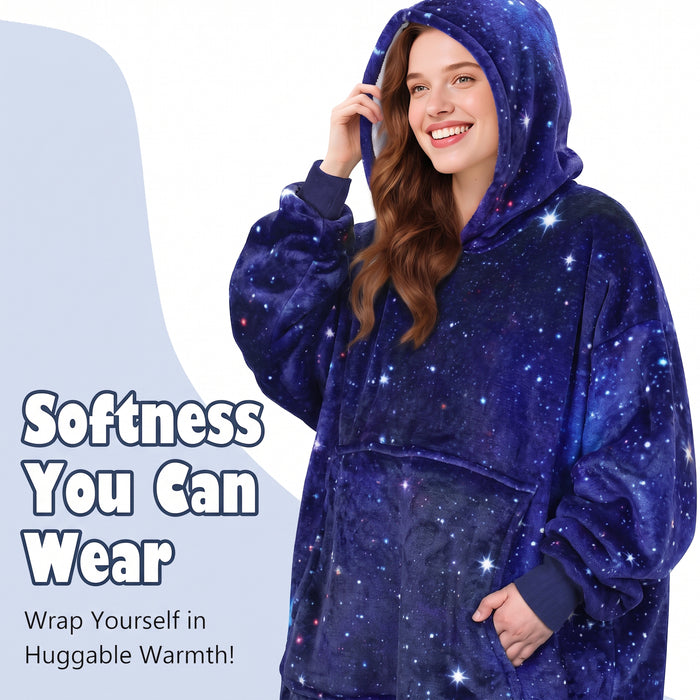 Oversized Hoodie Blanket Sweatshirt Foldable Warm Sherpa Pullover Front Pocket GALAXY