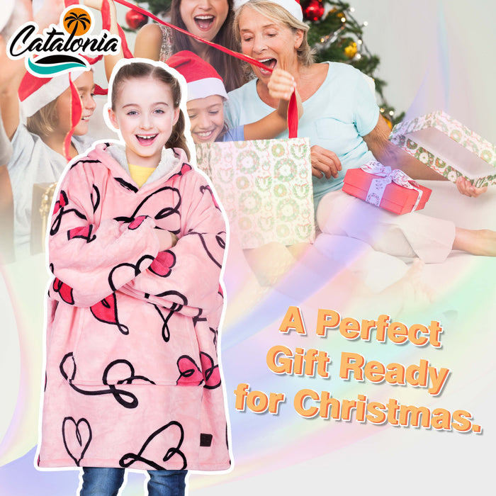 Catalonia Blanket Hoodie for Kids, Oversized Wearable Sherpa Sweatshirt Pullover for 7-16 yr Teens Youth, Kids Gift Idea  Taupe Horse