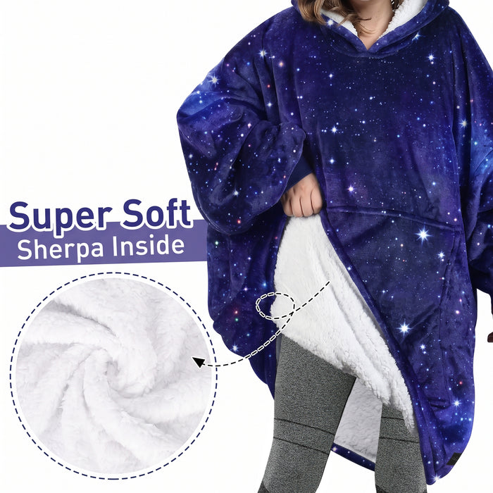Oversized Hoodie Blanket Sweatshirt Foldable Warm Sherpa Pullover Front Pocket GALAXY