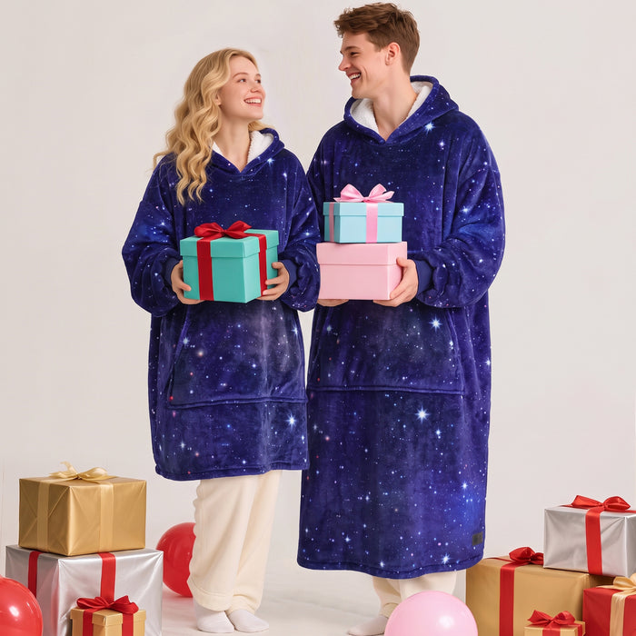 Oversized Hoodie Blanket Sweatshirt Foldable Warm Sherpa Pullover Front Pocket GALAXY