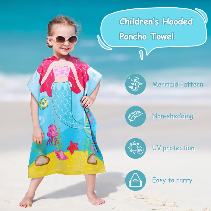 Catalonia Kids Mermaid Hooded Bath Towel for Girls Aged 2-6, 100% Cotton, Absorbent toddler towel poncho, Swim Changing Robe, Sand Proof