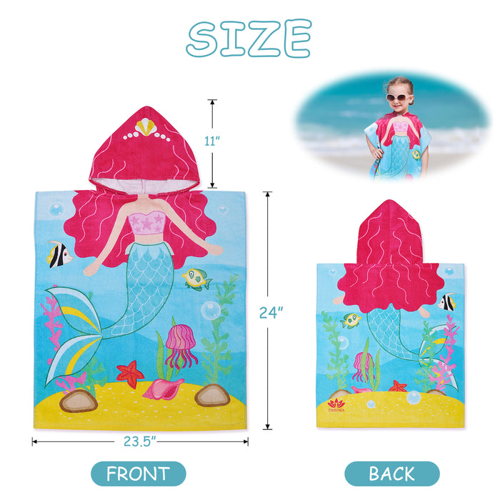 Catalonia Kids Mermaid Hooded Bath Towel for Girls Aged 2-6, 100% Cotton, Absorbent toddler towel poncho, Swim Changing Robe, Sand Proof