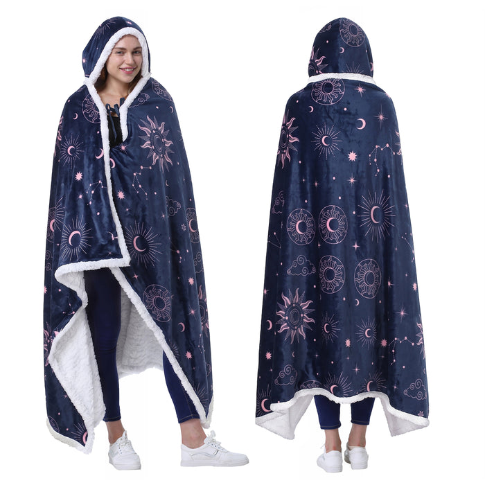 Sherpa Hooded Blanket Poncho with Hand Pockets