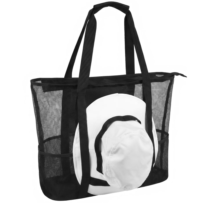 Black Quick Dry Mesh Beach Bag with Hat Holder