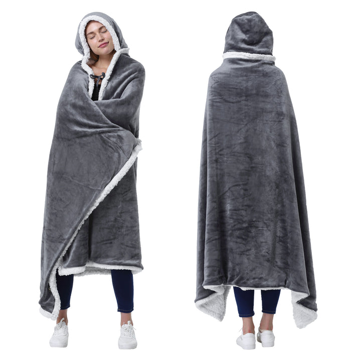 Hooded  Sherpa Throw Cape