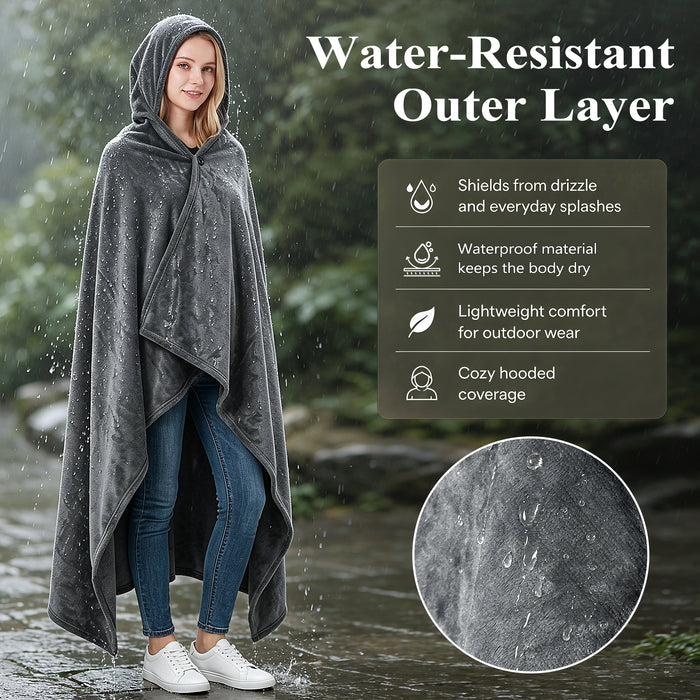 Catalonia Hooded Blanket Poncho | Wearable Blanket Wrap with Hand Pockets | Comfy Sherpa Fleece Throw Cape for Children and Adults, Women Gift Grey