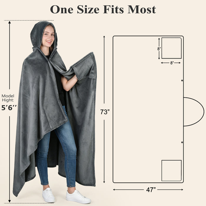 Catalonia Hooded Blanket Poncho | Wearable Blanket Wrap with Hand Pockets | Comfy Sherpa Fleece Throw Cape for Children and Adults, Women Gift Grey