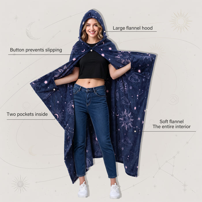 Catalonia Hooded Blanket Poncho | Wearable Blanket Wrap with Hand Pockets | Comfy Sherpa Fleece Throw Cape for Children and Adults, Women Gift