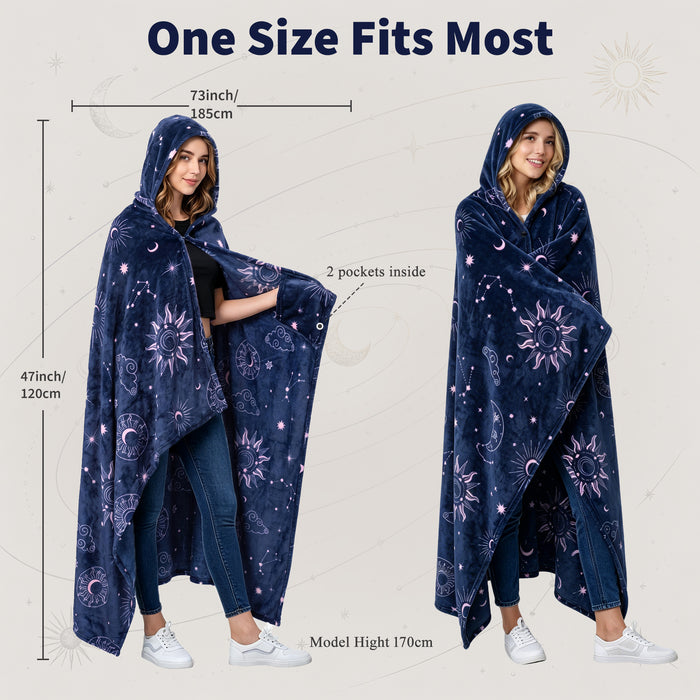 Catalonia Hooded Blanket Poncho | Wearable Blanket Wrap with Hand Pockets | Comfy Sherpa Fleece Throw Cape for Children and Adults, Women Gift