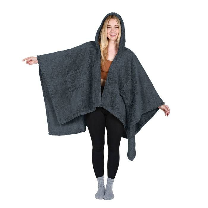 Sherpa Wearable Blanket Cape With Hood