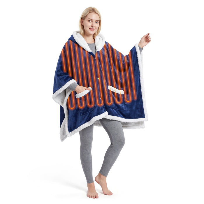 Catalonia Wearable Heated Blanket, Cozy Sherpa Lined Portable Electric Heating Cape for Home Office Outdoor