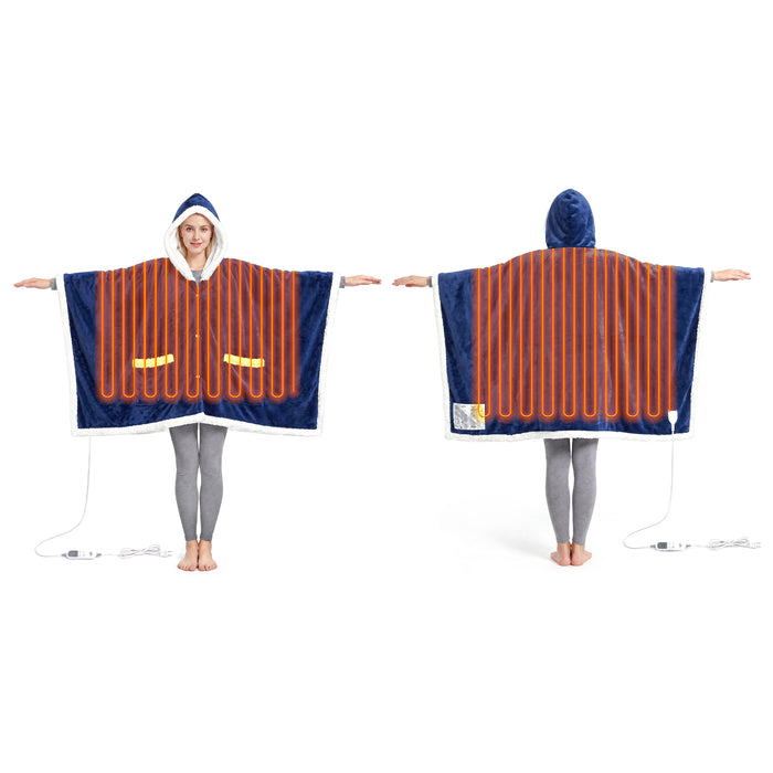 Catalonia Wearable Heated Blanket, Cozy Sherpa Lined Portable Electric Heating Cape for Home Office Outdoor