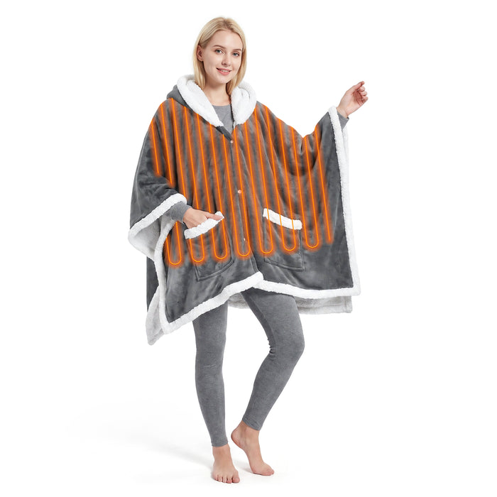 Catalonia Wearable Heated Blanket, Cozy Sherpa Lined Portable Electric Heating Cape for Home Office Outdoor
