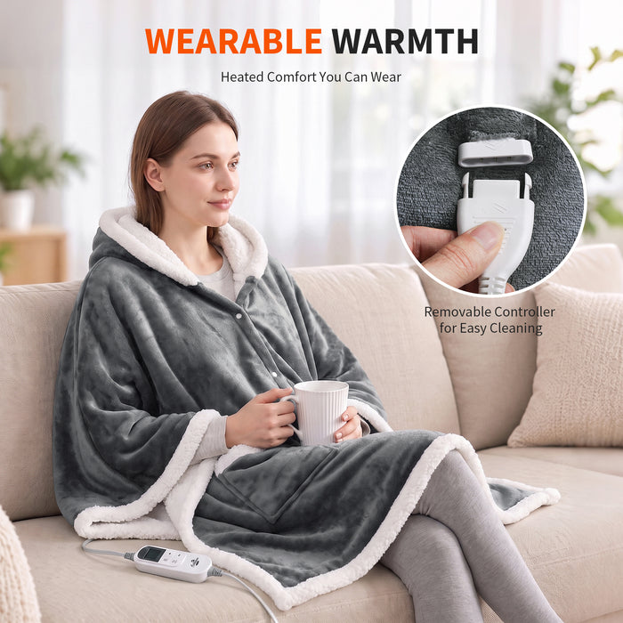 Catalonia Wearable Heated Blanket, Cozy Sherpa Lined Portable Electric Heating Cape for Home Office Outdoor