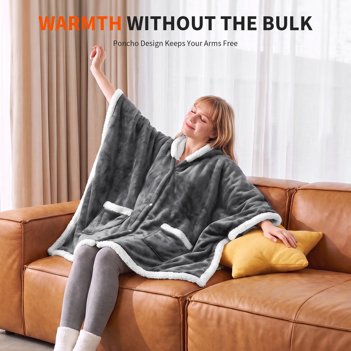 Catalonia Wearable Heated Blanket, Cozy Sherpa Lined Portable Electric Heating Cape for Home Office Outdoor