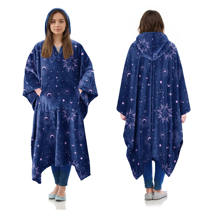 Fleece Wearable Blanket Poncho With Hood