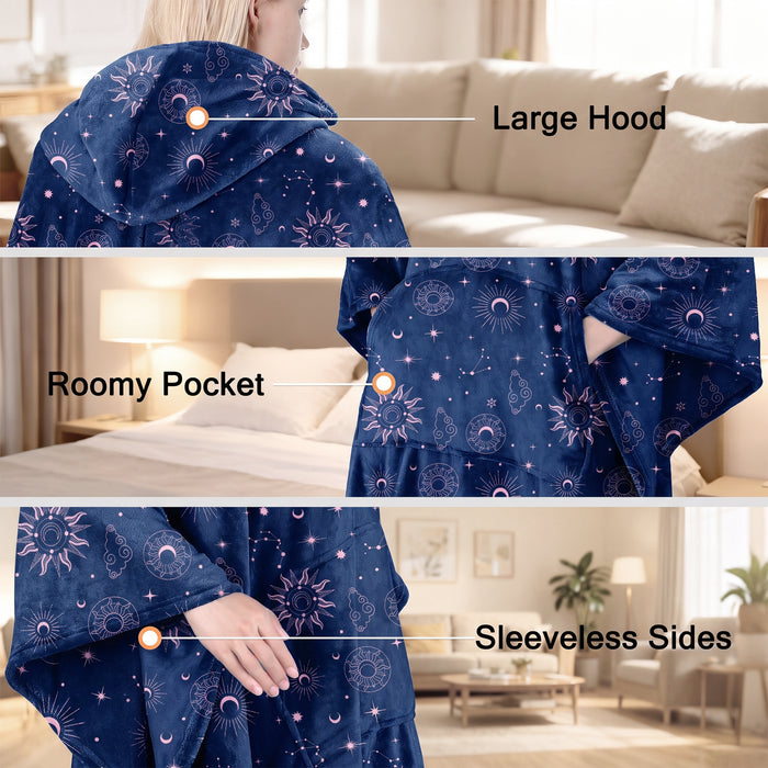 Fleece Wearable Blanket Poncho With Hood
