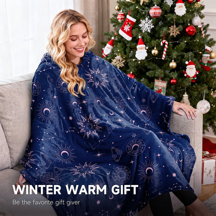 Fleece Wearable Blanket Poncho With Hood