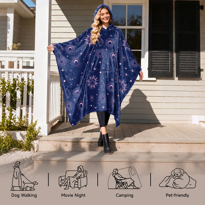 Fleece Wearable Blanket Poncho With Hood