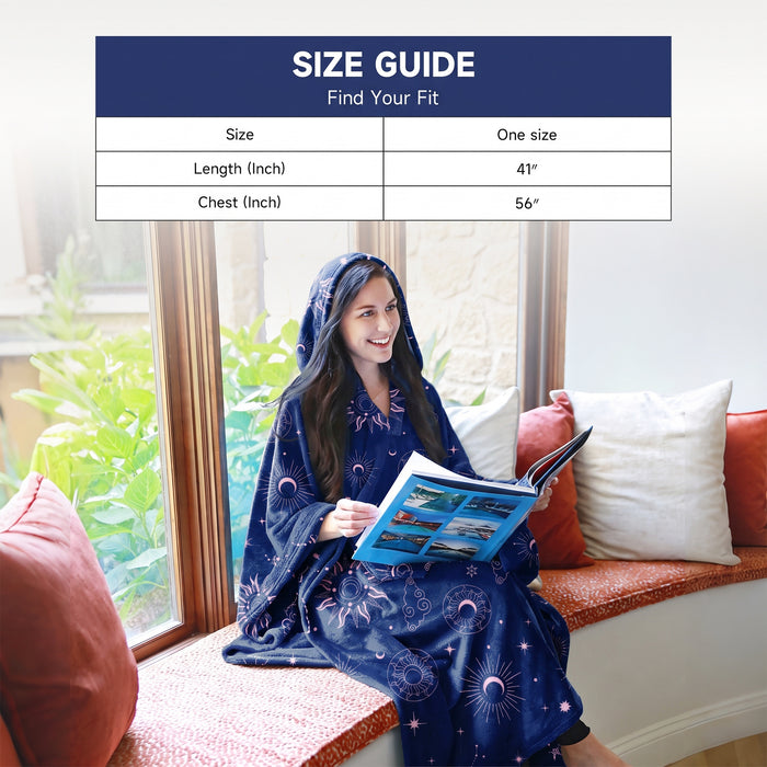 Fleece Wearable Blanket Poncho With Hood