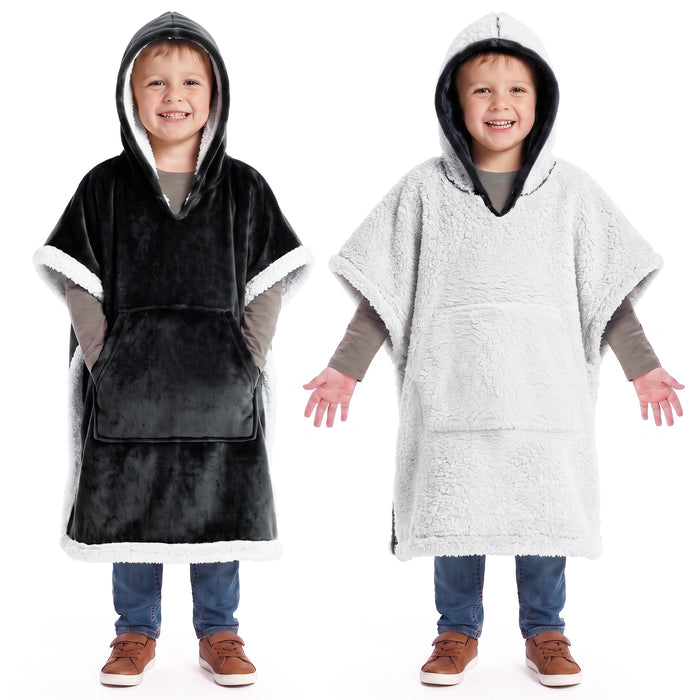 Catalonia Kids Hooded Fleece Poncho Blanket No Sleeves Cozy Gift for Girls Boys