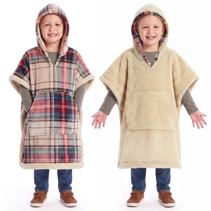 Catalonia Kids Hooded Fleece Poncho Blanket No Sleeves Cozy Gift for Girls Boys
