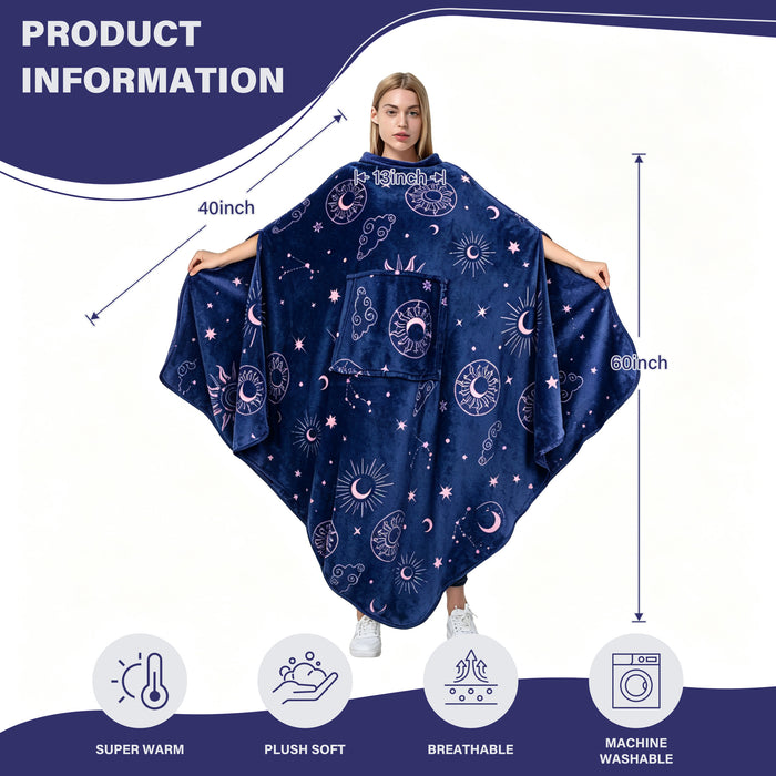 No Button Fleece Wearable Blanket Poncho
