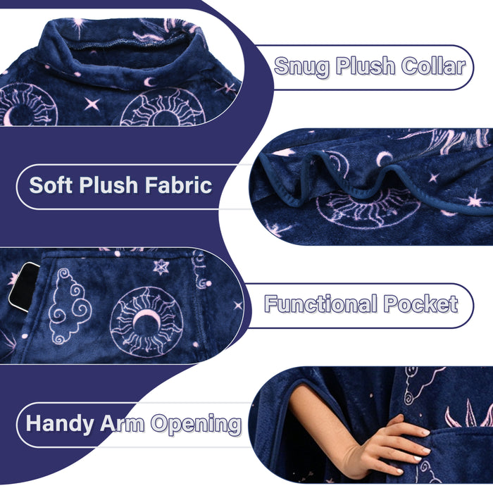 No Button Fleece Wearable Blanket Poncho