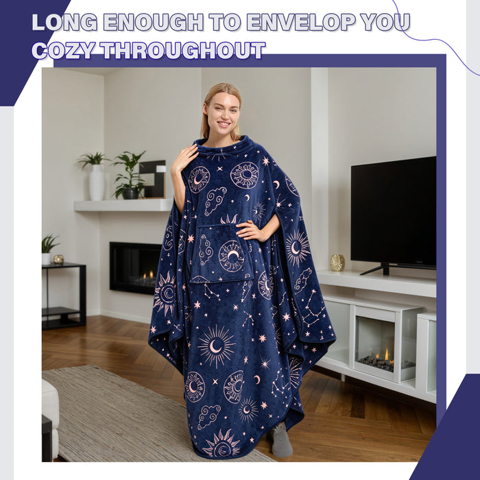 No Button Fleece Wearable Blanket Poncho