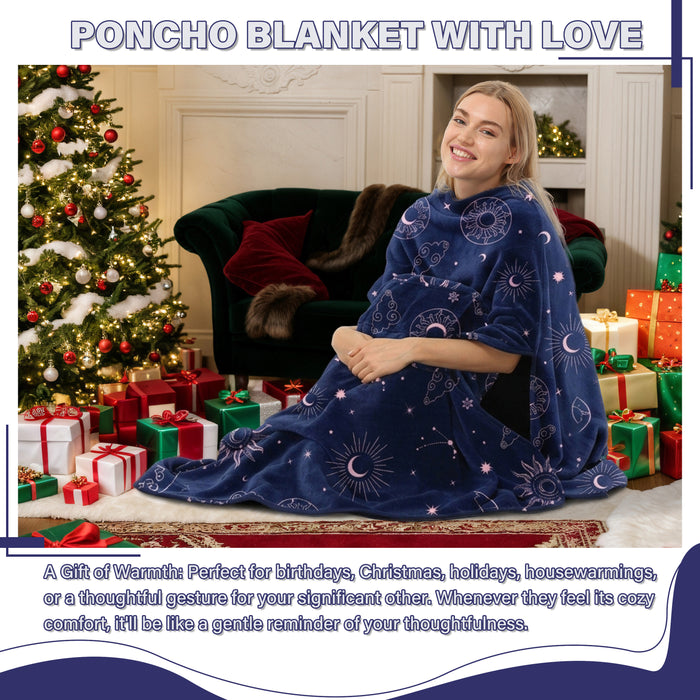 No Button Fleece Wearable Blanket Poncho