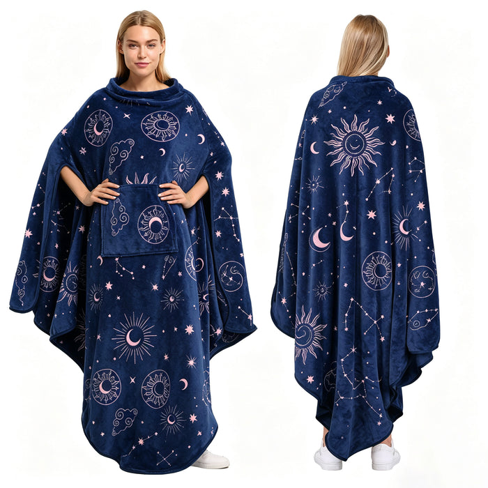 No Button Fleece Wearable Blanket Poncho