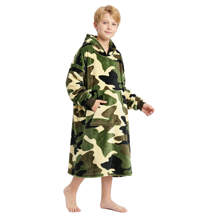 Catalonia Oversized Blanket Hoodie Sweatshirt for Kids, Wearable Fleece Pullover with Large Front Pocket, Teen Boys Girls Gift