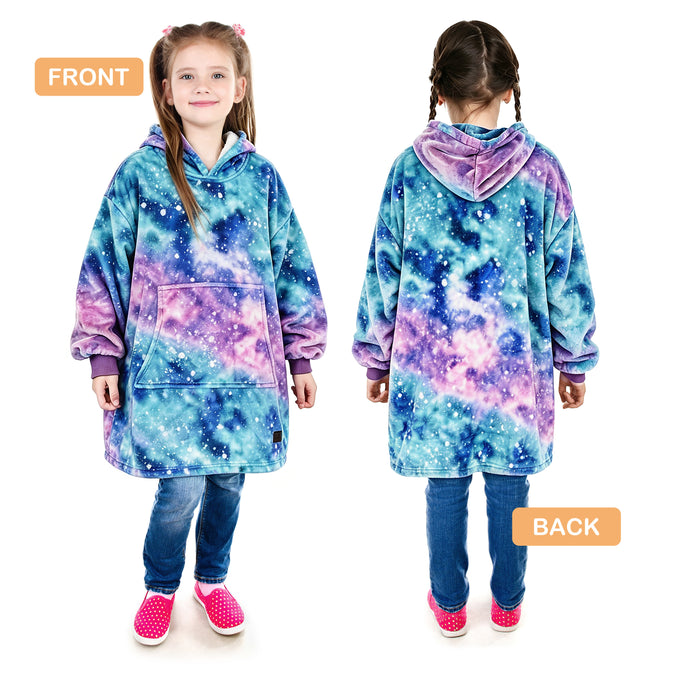 Catalonia Cat Print Oversized Blanket Hoodie Sweatshirt for Kids, Wearable Fleece Pullover with Large Front Pocket, 4-12 Years Boy Girl Gift