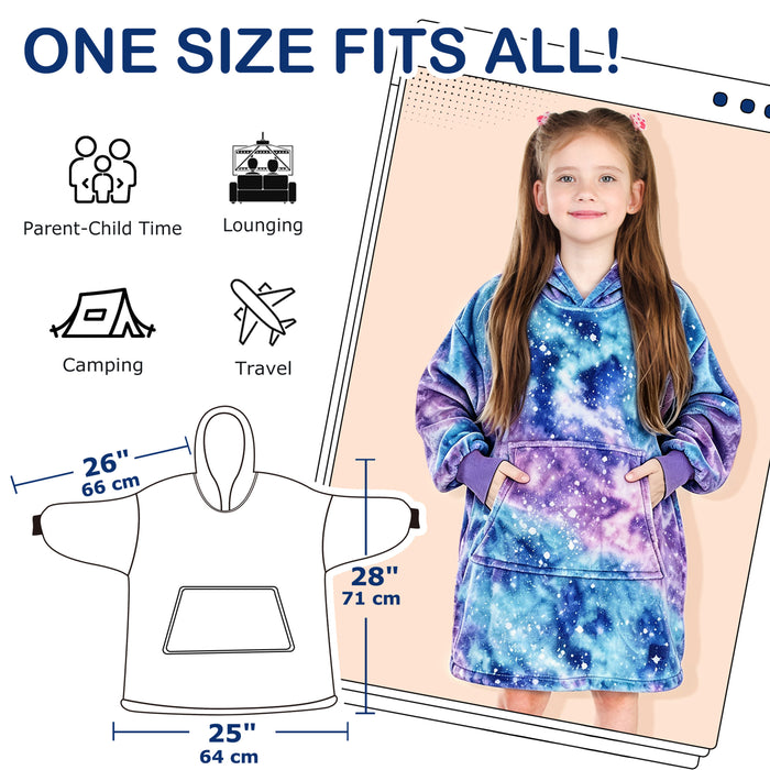 Catalonia Cat Print Oversized Blanket Hoodie Sweatshirt for Kids, Wearable Fleece Pullover with Large Front Pocket, 4-12 Years Boy Girl Gift