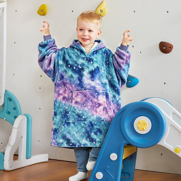 Catalonia Cat Print Oversized Blanket Hoodie Sweatshirt for Kids, Wearable Fleece Pullover with Large Front Pocket, 4-12 Years Boy Girl Gift