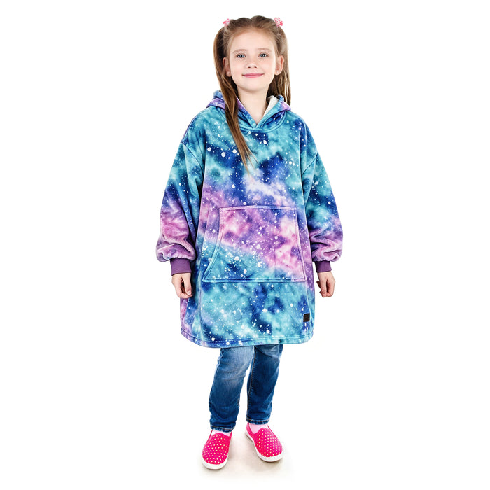Catalonia Cat Print Oversized Blanket Hoodie Sweatshirt for Kids, Wearable Fleece Pullover with Large Front Pocket, 4-12 Years Boy Girl Gift