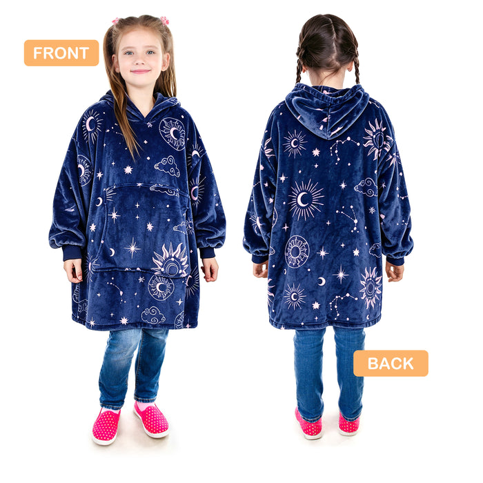 Catalonia Cat Print Oversized Blanket Hoodie Sweatshirt for Kids, Wearable Fleece Pullover with Large Front Pocket, 4-12 Years Boy Girl Gift