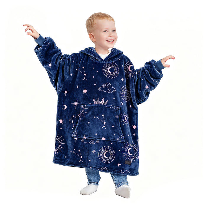 Catalonia Cat Print Oversized Blanket Hoodie Sweatshirt for Kids, Wearable Fleece Pullover with Large Front Pocket, 4-12 Years Boy Girl Gift